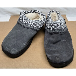 Clarks Womens 7 M Slippers Gray Suede Knit Top Fur Lined Cushioned Clog Slip On